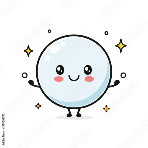 Minimal Flat Vector of Cute Bubble with Bold Black Outline and Happy Expression, No Gradients