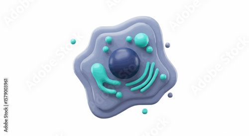 Illustration of a eukaryotic cell with nucleus golgi apparatus and endoplasmic reticulum showing