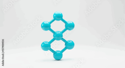 A close up of a molecule structure with blue spheres and connecting rods on white background