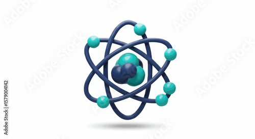 Illustration of an atom with orbiting electrons around a central nucleus on a white background