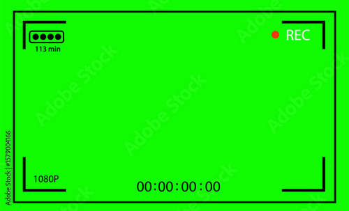 Chroma key modern digital video camera focusing screen isolated on green background