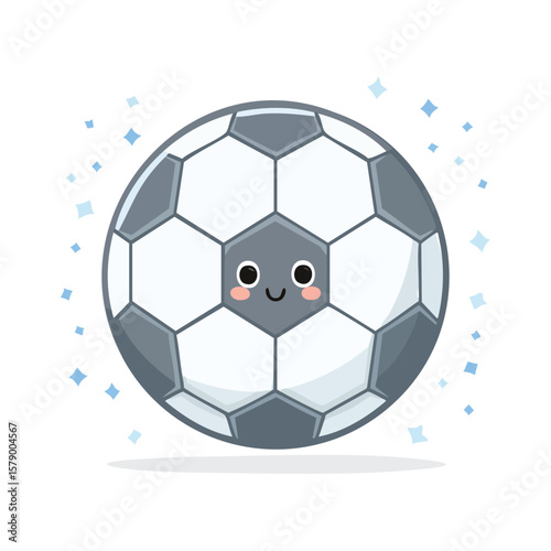Minimal Flat Vector of Cute Soccer Ball with Bold Black Outline and Happy Expression, No Gradient