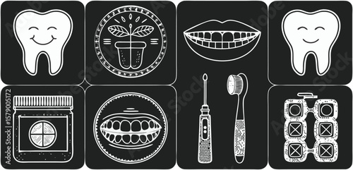 Minimalist Medical Line Art Icons of Dental and Oral Health