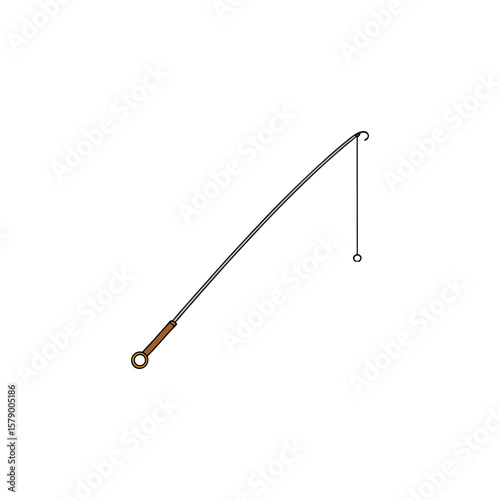 Vector art of a fishing rod with a fish on the line, isolated on white background
