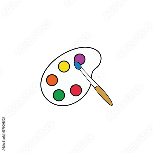Vector art of a colorful artists palette with a brush isolated on white background