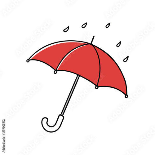 Vector art of a red umbrella protects from the falling rain, isolated on white background