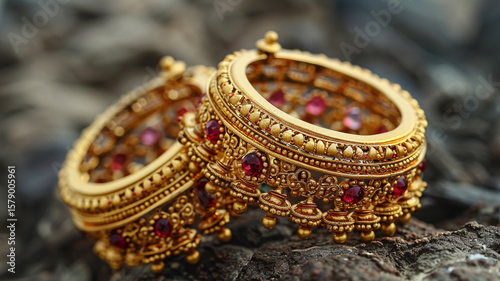 Beautiful and traditional gold bangles. Bangles with chain jhumka ghunghru