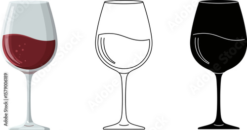 Red wine glass vector illustration set wine tasting concept elegant drinkware design for bar and restaurant