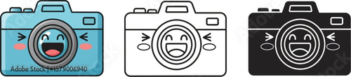 Cute camera illustration vector design with happy face for photography and memories concept art