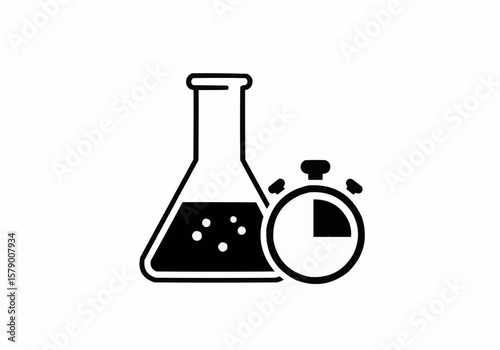 Illustration of a flask containing liquid with bubbles and a stopwatch indicating elapsed time