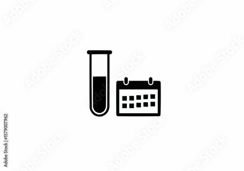 Illustration showing a test tube with liquid and a calendar icon on a white background view