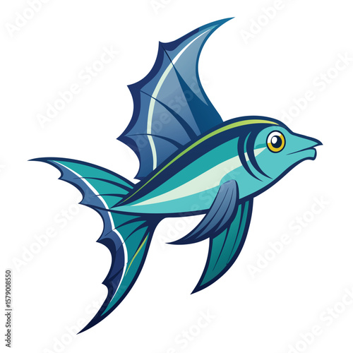 A flying fish with its fins spread like wings, soaring gracefully above the water surface.