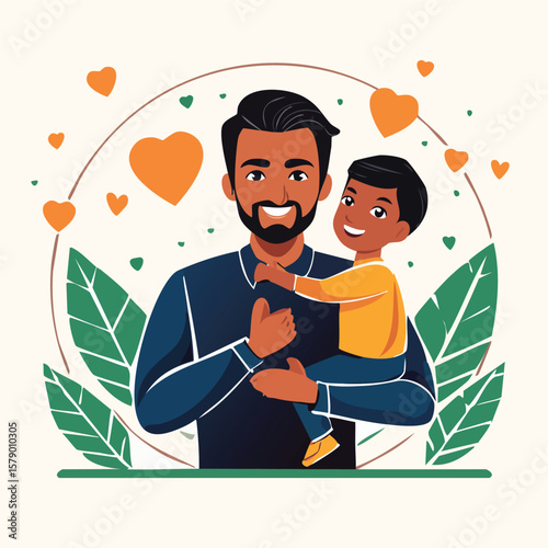 Father Vector Illustration with Bold Black Outlines and Flat Colors in Modern Graphic Style