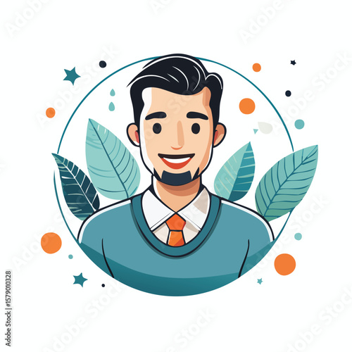 Father Vector Illustration with Bold Black Outlines and Flat Colors in Modern Graphic Style