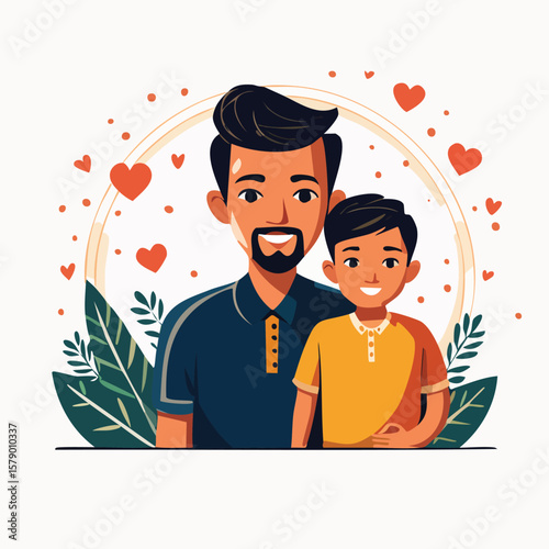 Father Vector Illustration with Bold Black Outlines and Flat Colors in Modern Graphic Style