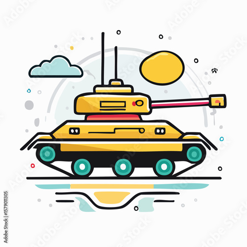 Vector Illustration of a Tank with Bold Black Outlines and Flat Colors in Modern Graphic Style

