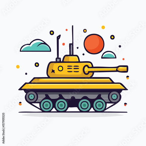 Vector Illustration of a Tank with Bold Black Outlines and Flat Colors in Modern Graphic Style

