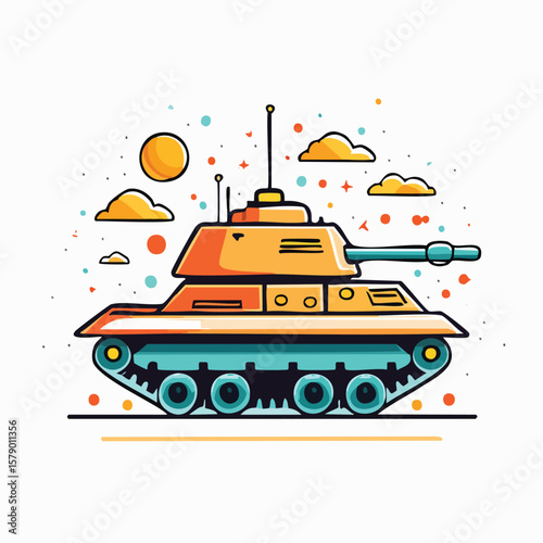 Vector Illustration of a Tank with Bold Black Outlines and Flat Colors in Modern Graphic Style

