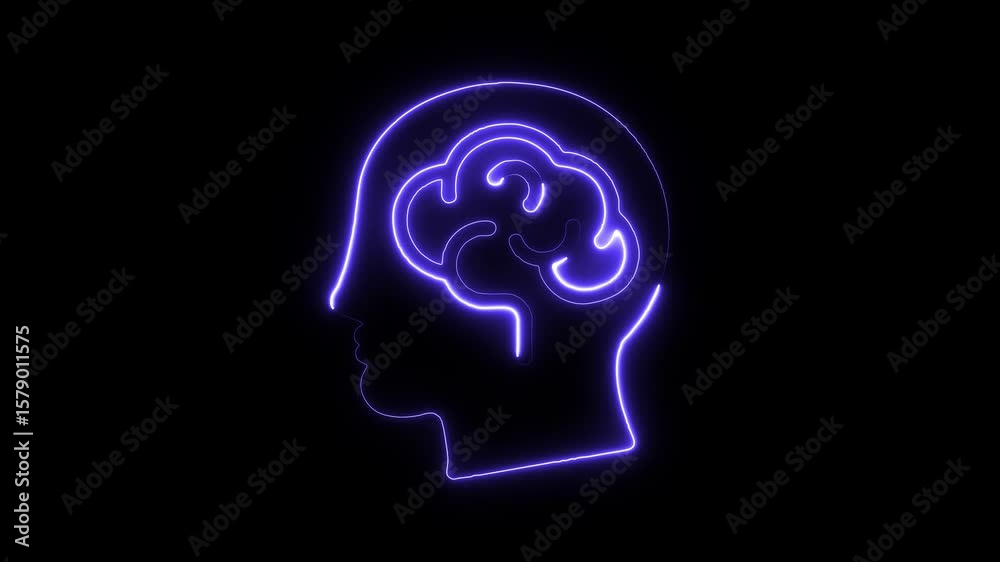 Mind animation. Glowing neon mind icon on black background. Symbol of thinking, cognition, and mental processes. Neon animated symbol in HD video. Mind animation. Glowing neon mind icon on black background. Symbol of thinking, cognition, and mental processes. Neon animated symbol in HD video.