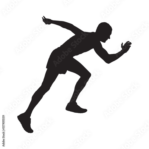 Silhouette of a Male Sprinter Starting Run – Athletic Runner Vector on White Background