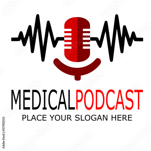 Medical Podcast Logo Design Stethoscope Microphone Stock Vector