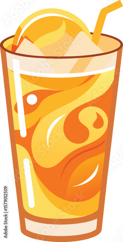 Cold Pressed Juice Variations Refreshing Iced Tea with Lemon Slice and Straw, Summer Drink Illustration, Vibrant Colors