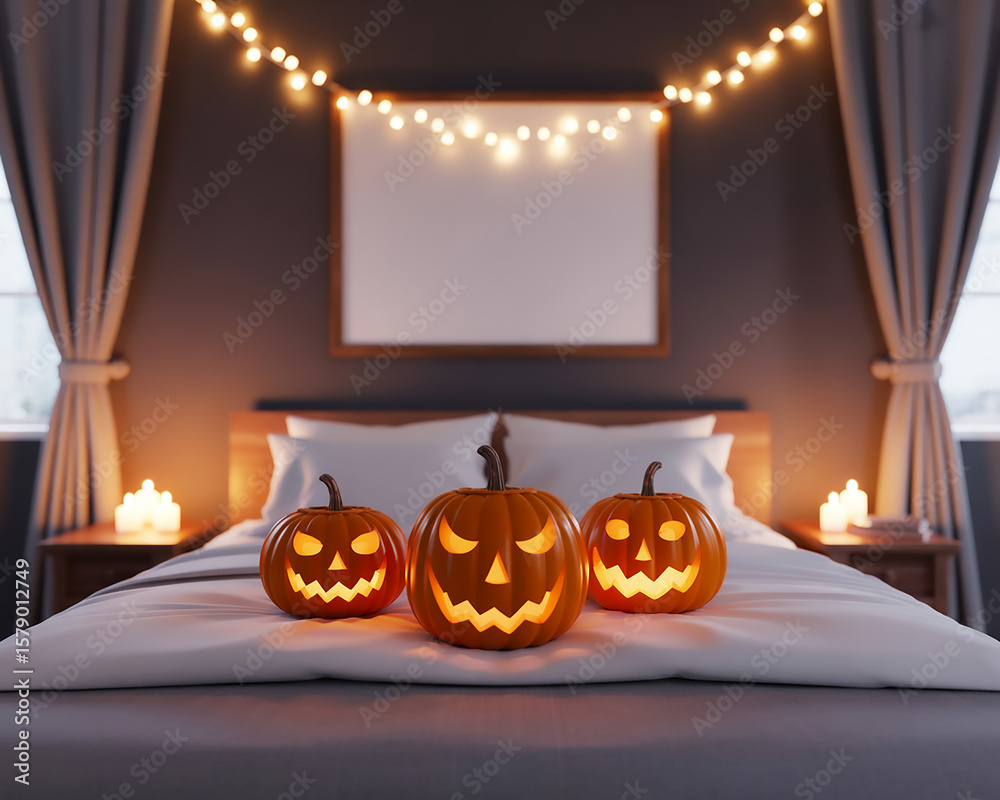 Fototapeta premium Halloween bedroom decor generative ai