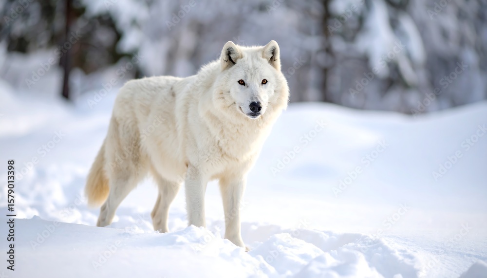 Obraz premium White wolf in snowy forest (1)