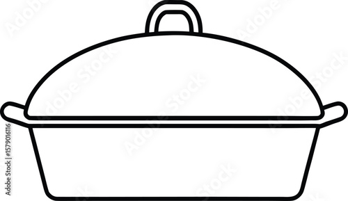 Roast pan with lid line art vector graphic illustration