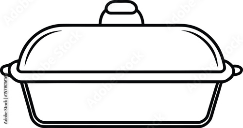 Roast pan with lid line art vector illustration