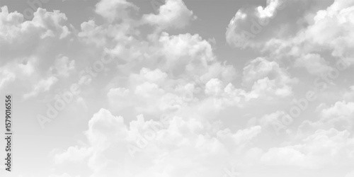 Big and huge white grey clouds. Cloudscape with fluffy white and clouds in overcast sky background. Vector illustration.