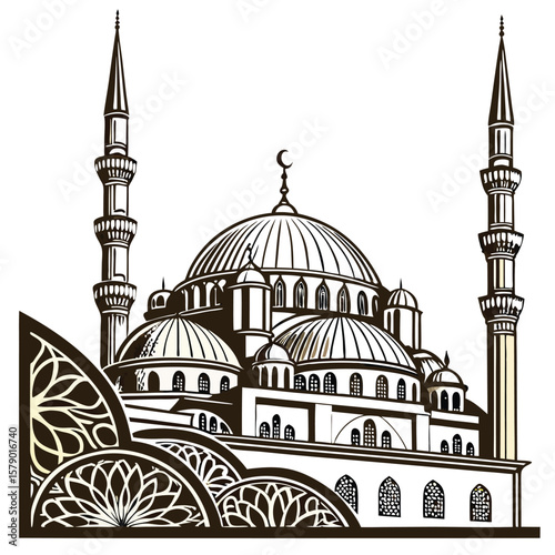 Elegant Mosque Illustration: Architectural Design & Islamic Art