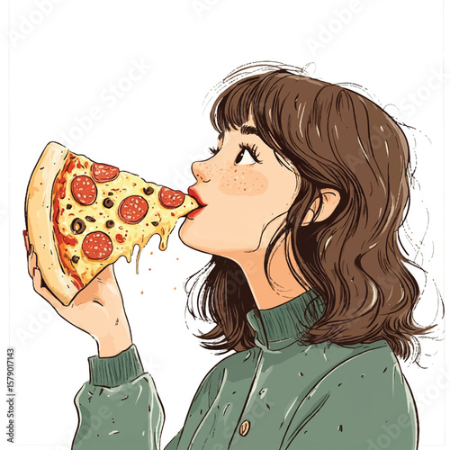 a girl tasting a slice of pizza