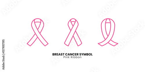 A minimalist set of outline pink ribbon breast cancer awareness symbols, perfect for health and charity initiatives