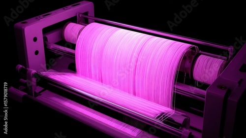 Pink thread unwinding from industrial machine