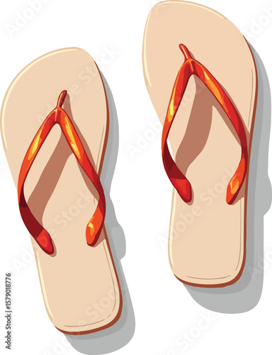 Vector illustration of a pair of bright orange flip flops suitable for summer projects