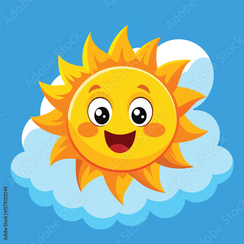Cheerful cartoon sun character smiling brightly happy