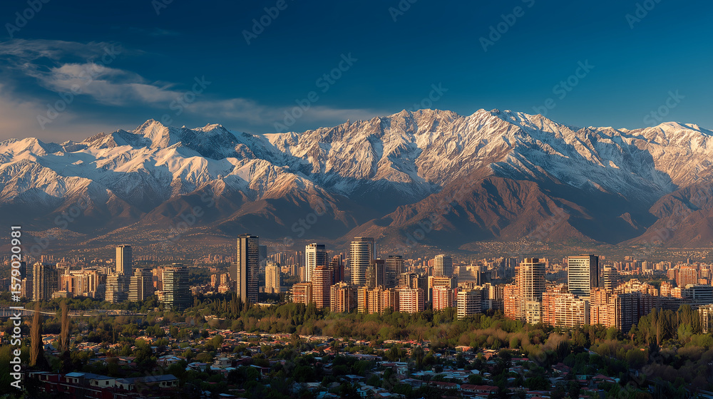 Obraz premium Santiago de Chile skyline with Andes mountains