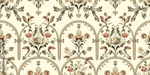 Elegant antique-style French toile de Jouy seamless pattern featuring an arched floral motif,  decoupage,  paper