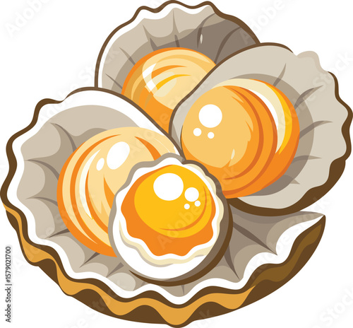 Fresh Fruit Slice Graphics Delicious Fresh Oysters, Ready to Eat, Seafood Delicacy, Ocean Treasure, Culinary Delight, Gourmet Food Illustration