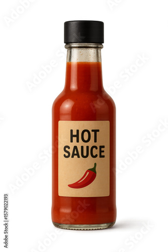 Hot sauce bottle with transparent background displaying spicy condiment