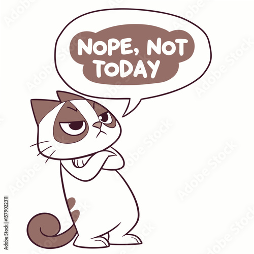 Grumpy Cat Says 'Nope, Not Today!' - Fun Cartoon Illustration