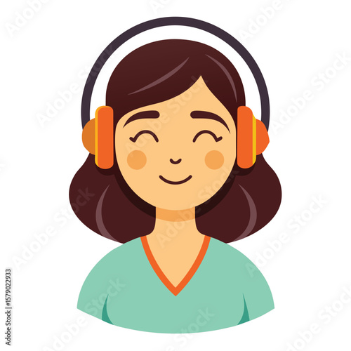 A smiling woman wearing headphones and enjoying music, expressing joy and relaxation.