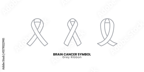 Minimal grey outline ribbons for brain cancer awareness. Ideal for medical, healthcare, and support campaign visuals