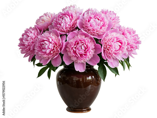 Wallpaper Mural A beautiful bouquet of pink peonies in a brown ceramic vase isolated on transparent background Torontodigital.ca