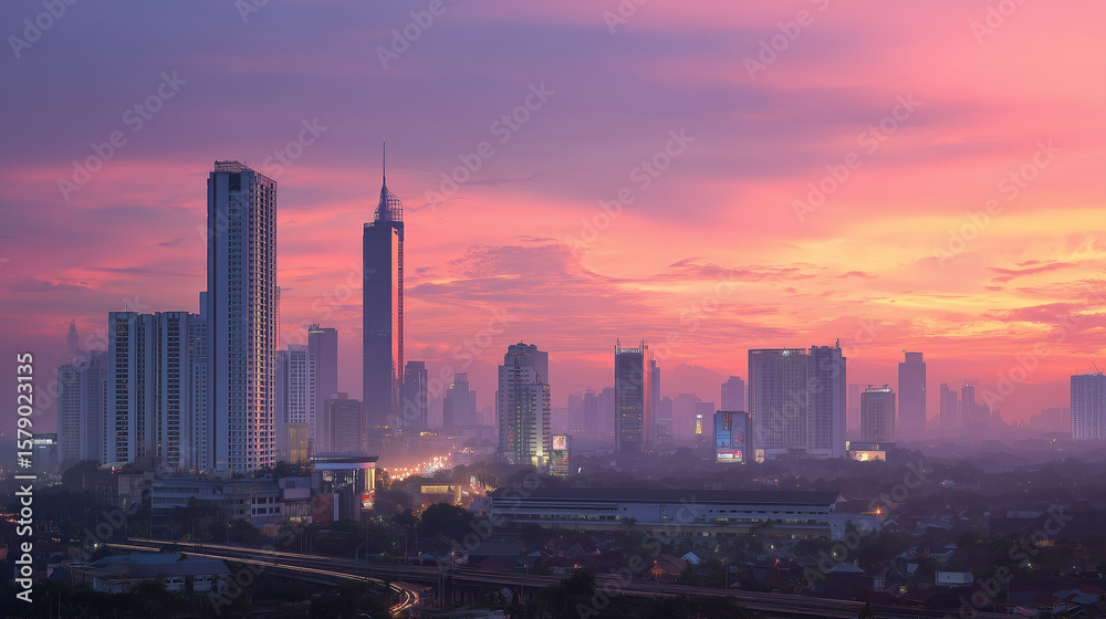 Obraz premium Jakarta skyline at dusk