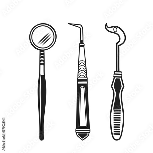 Dental mirror probe scaler tool vector