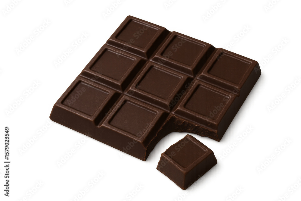 Delicious dark chocolate bar with a bite missing on transparent background Delicious dark chocolate bar with a bite missing on transparent background