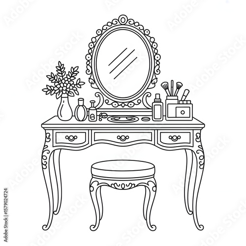 dressing table line art coloring page design