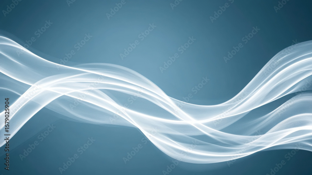 Fototapeta premium Abstract flowing glowing energetic wave lines on blue background. Digital motion element stream for modern design and technology concept.